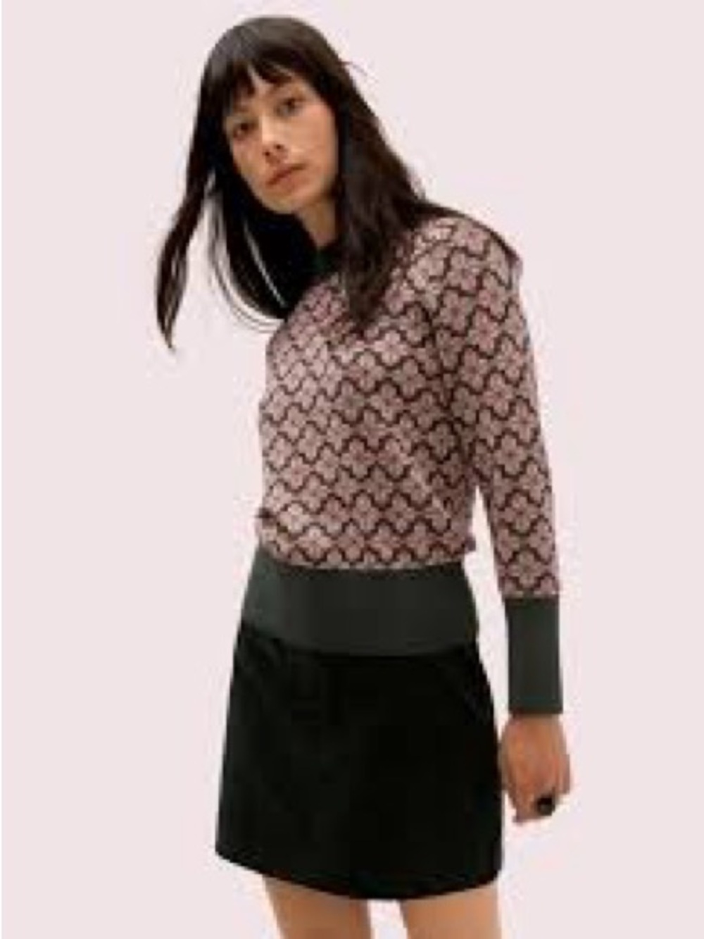 Kate Spade Metallic Floral Shimmer Mock Neck Sweater Pink Black XS